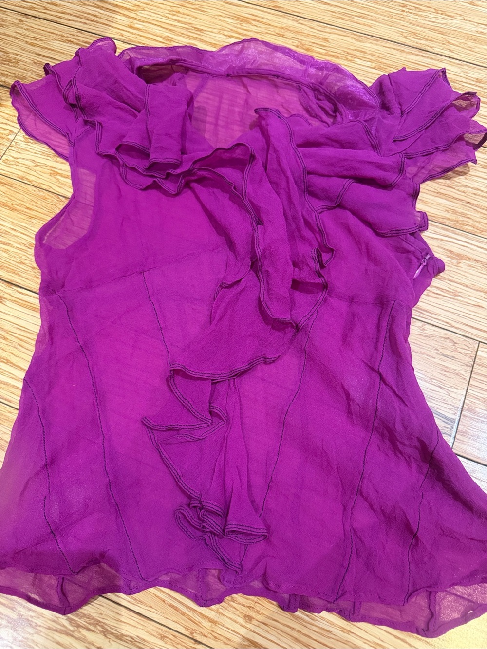 Women's Ruffled Sleeveless silk Blouse - Purple